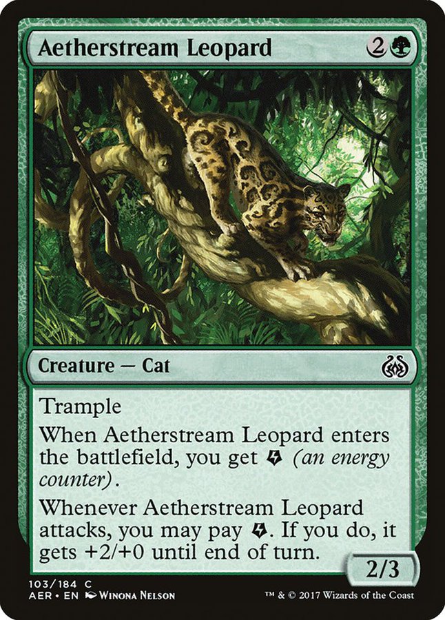 Carta Magic "Aetherstream Leopard" con tipo "Cat".