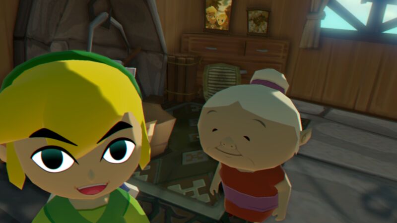 Link sacándose un selfi con su abuela en el Wind Waker.