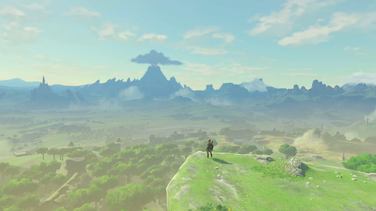Paisaxe do videoxogo "The Legend of Zelda: Breath of the Wild".